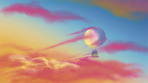 Saison septembre-décembre 2025 Ballon-montgolfière transportant l'Opéra de Rennes dans le ciel au coucher de soleil, avec des nuages